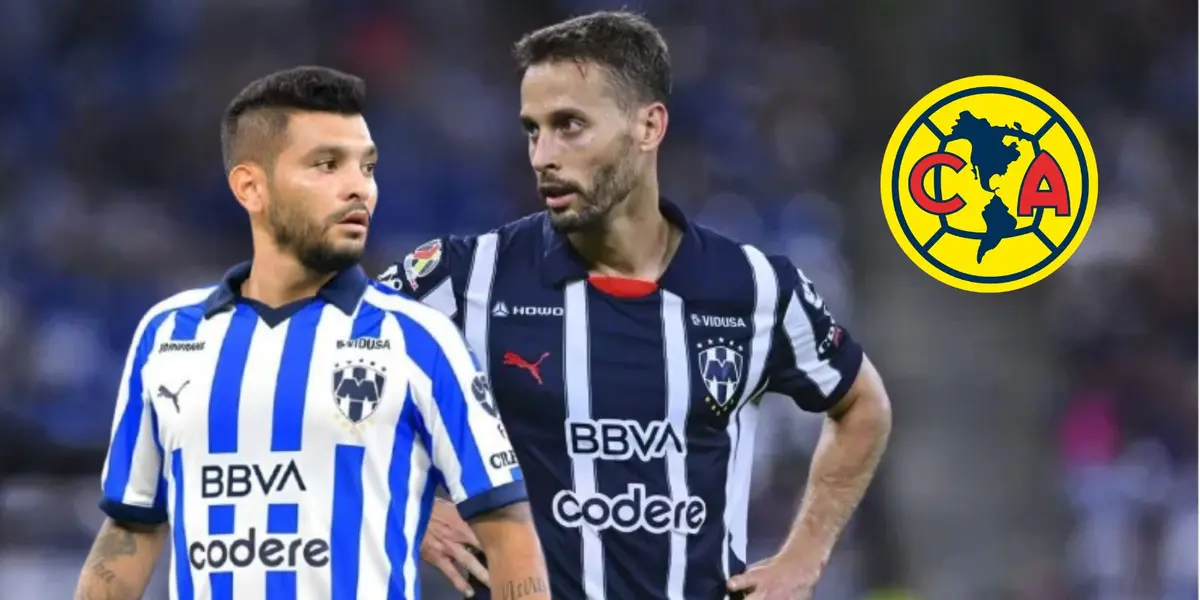 Canales y Tecatito con Rayados y escudo de América/FOTO: Futbol Total