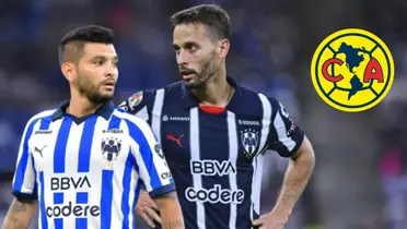 Canales y Tecatito con Rayados y escudo de América/FOTO: Futbol Total