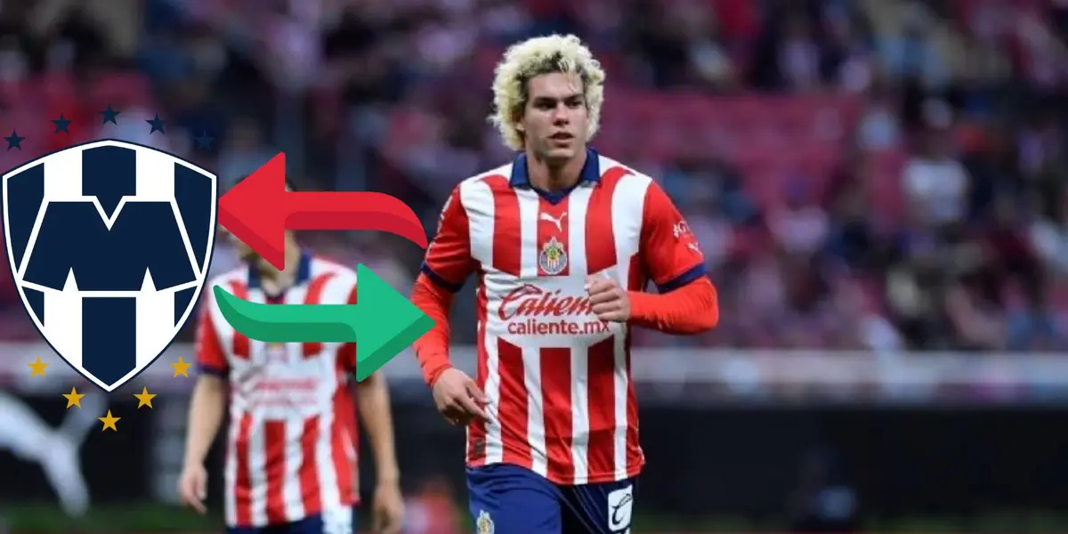 Cowell con Chivas y escudo de Rayados/FOTO: Chivas