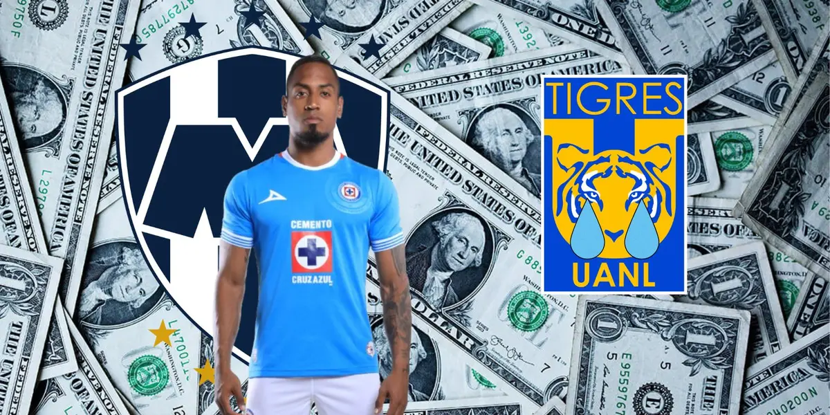 Ditta con Cruz Azul y escudos de Rayados y Tigres/FOTO: Cruz Azul