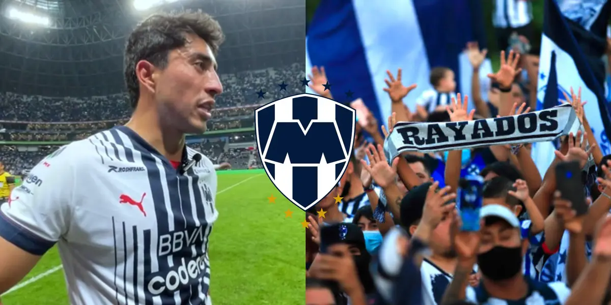 El jugador de los Rayados del Monterrey, Omar Govea, da un comentario a la afición