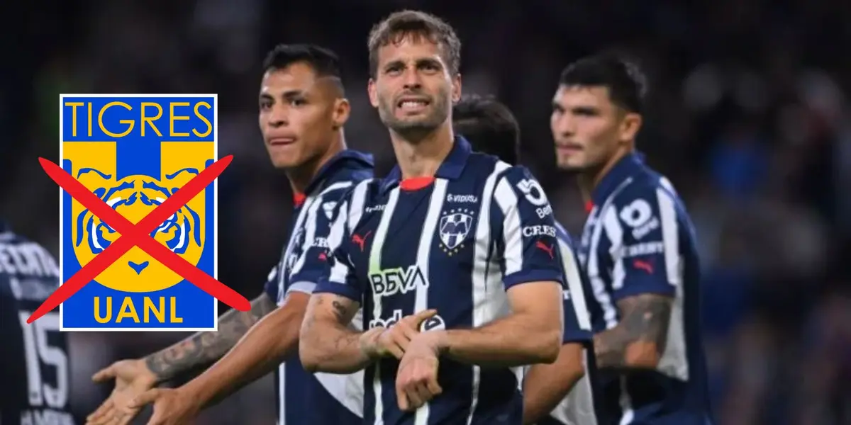 Jugadores de Rayados y escudo de Tigres/FOTO: Fútbol Total