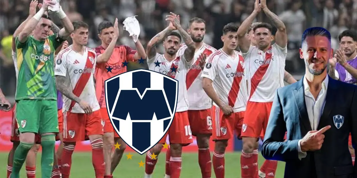 Jugadores de River con Demichelis y escudo de Rayados/FOTO: Fútbol Total