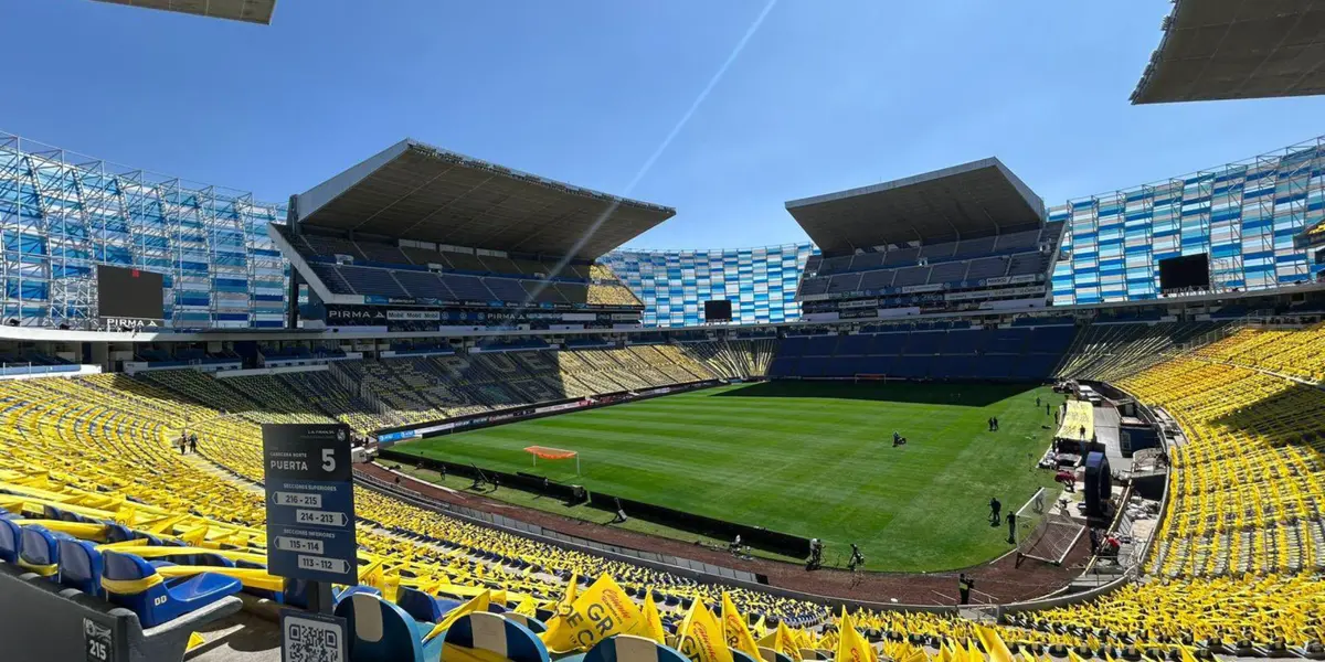La cancha del Cuauhtémoc con banderas amarillas / @LigaBBVAMC