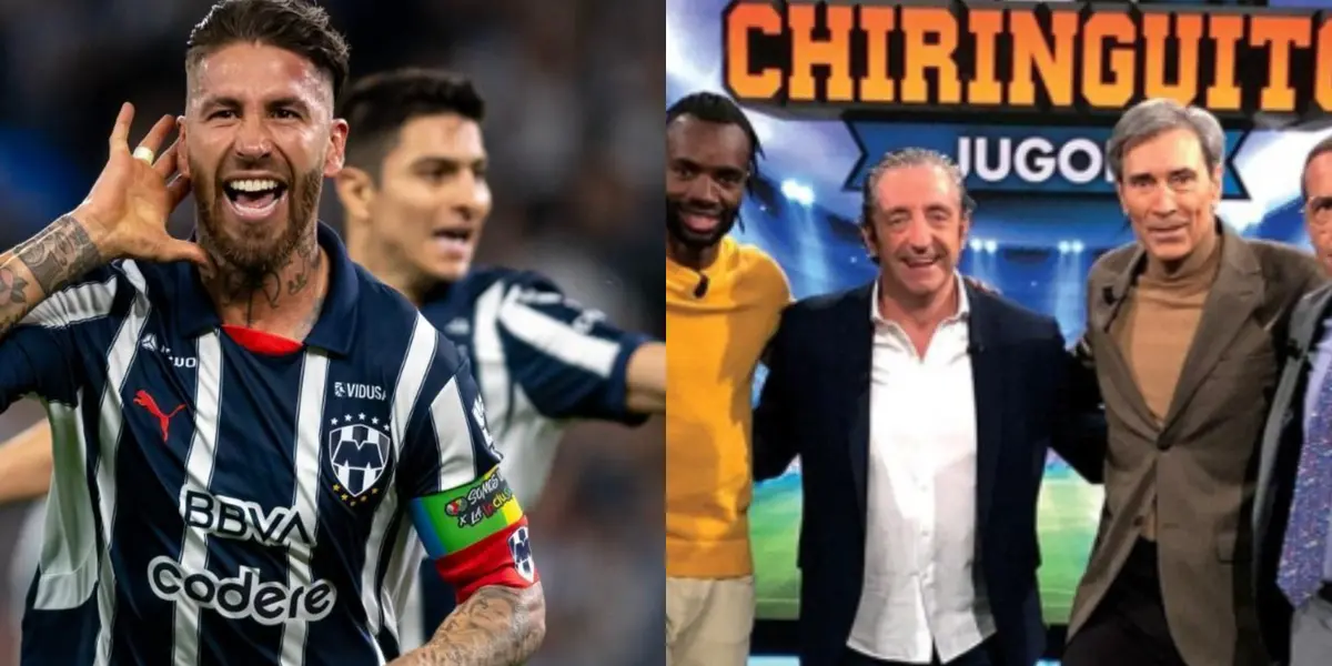 Sergio Ramos festeja gol, a la derecha, el panel del Chiringuito (Fuente: Mexsports y Chiringuito)