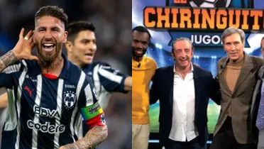 Sergio Ramos festeja gol, a la derecha, el panel del Chiringuito (Fuente: Mexsports y Chiringuito)