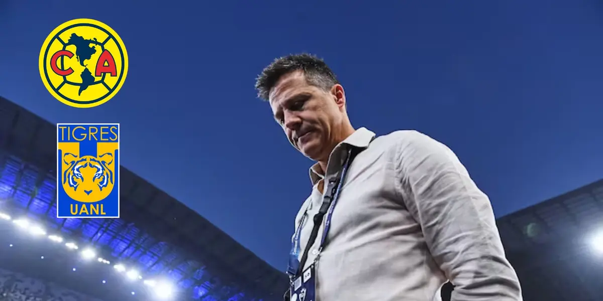 Tato Noriega con escudos de América y Tigres/FOTO: Bolavip